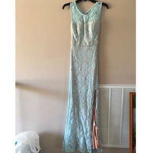 Long light blue lace dress